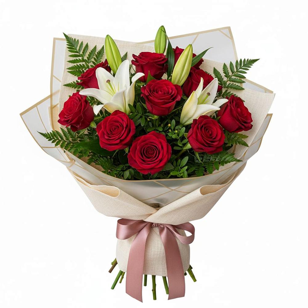 Букет цветов из: Лилии и Розы в Совхозном Краснодарский край