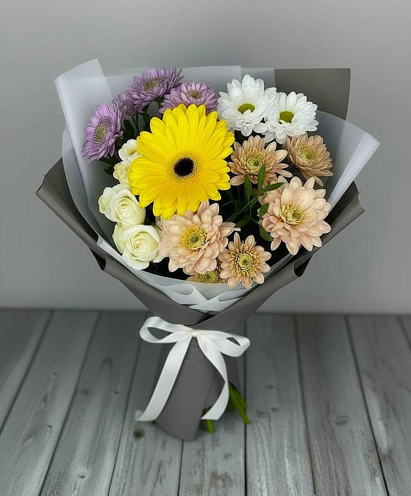 Букет цветов из: Розы, Герберы и Хризантемы в Совхозном Краснодарский край