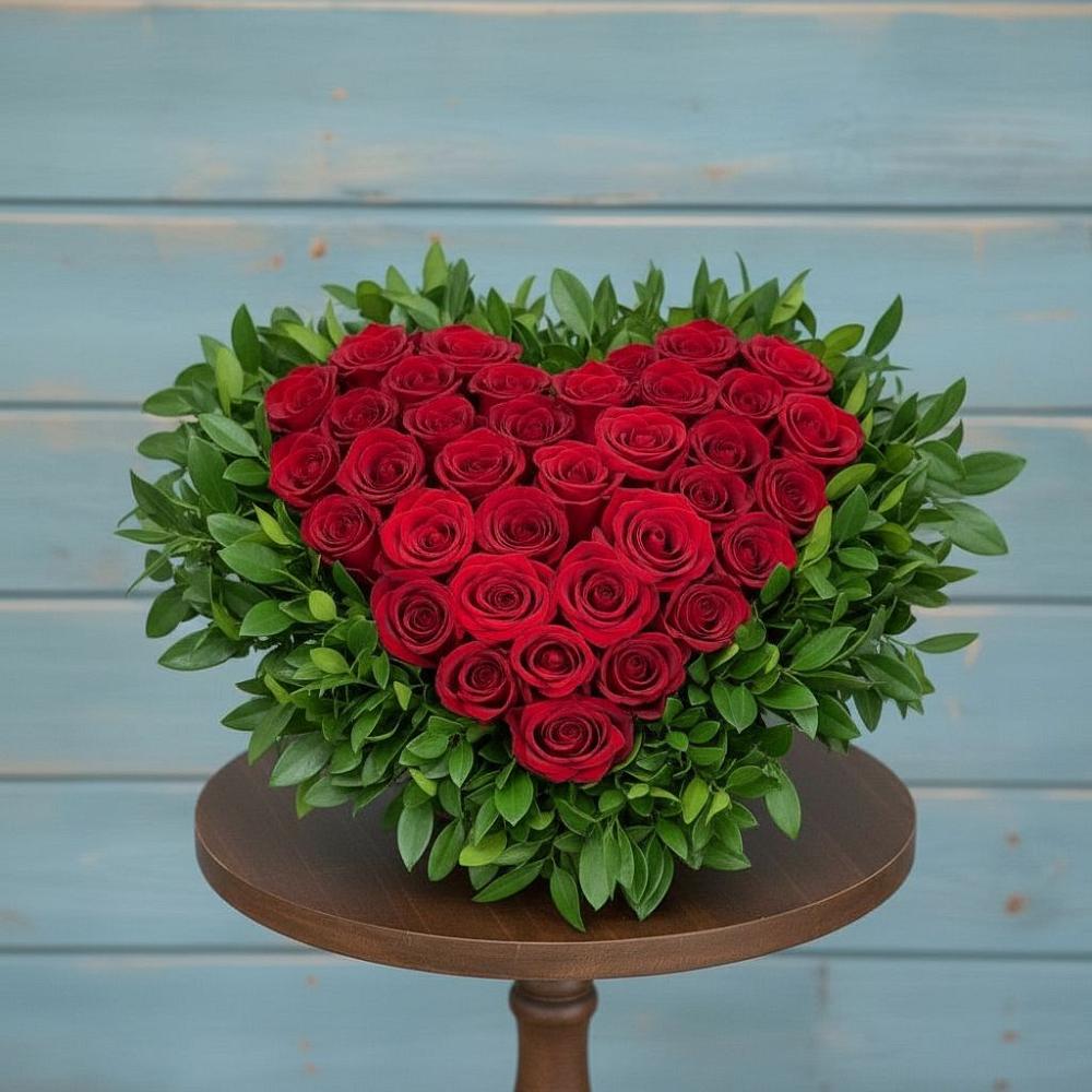 Цветочная композиция из Розы в виде сердца в Совхозном Краснодарский край