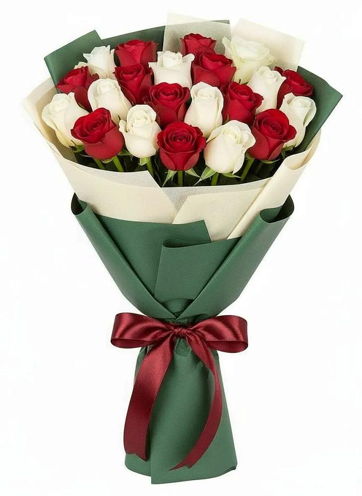 Букет Микс из красных и белых роз в Совхозном Краснодарский край