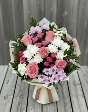 Букет цветов из:  Альстромерии, Гвоздики, Розы и Хризантемы #REPLACE_PRED# Совхозном Краснодарский край