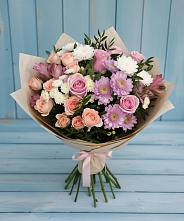 Букет цветов из:  Хризантемы, Розы и Альстромерии в Совхозном Краснодарский край