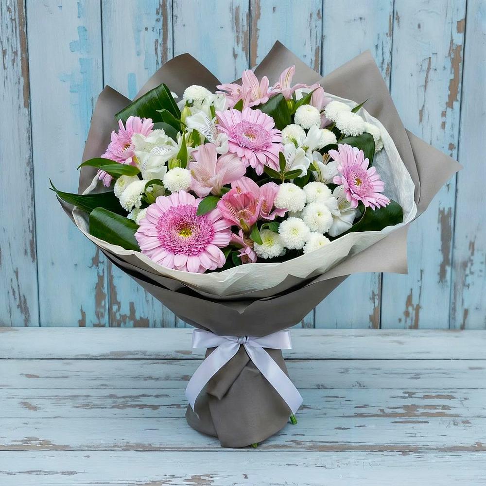 Букет цветов из: Герберы, Альстромерии и Хризантемы в Совхозном Краснодарский край