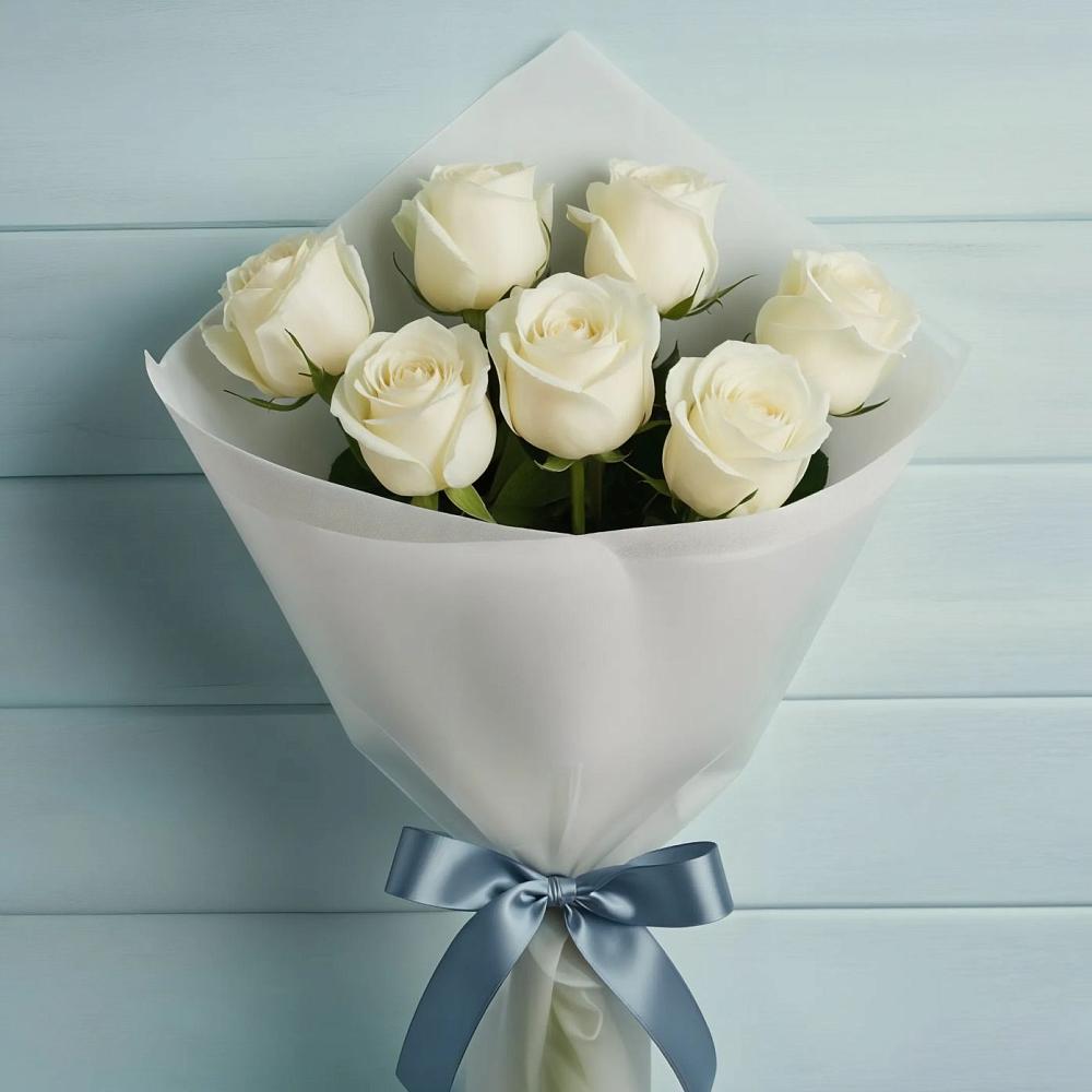 Букет 7 Белых роз Эдлесс Лав в Совхозном Краснодарский край